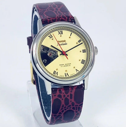 HMT Jhalak Skeleton Dial Para Shock 17 Jewels Cream Color Mechanical Handwinding Discover-Diamonds Physical