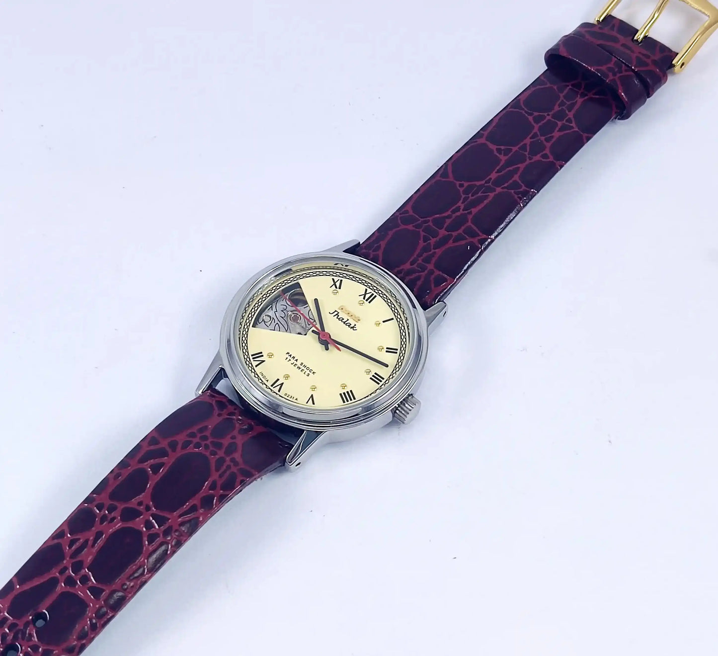 HMT Jhalak Skeleton Dial Para Shock 17 Jewels Cream Color Mechanical Handwinding Discover-Diamonds Physical