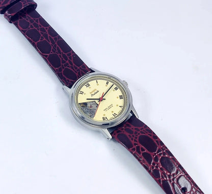 HMT Jhalak Skeleton Dial Para Shock 17 Jewels Cream Color Mechanical Handwinding Discover-Diamonds Physical