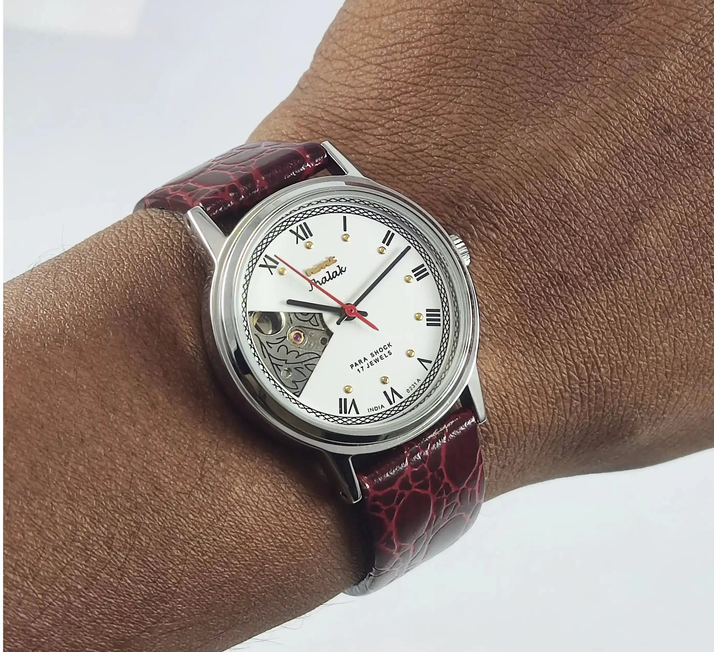 HMT Jhalak Skeleton Dial Para Shock 17 Jewels White Color Handwinding Discover-Diamonds Physical