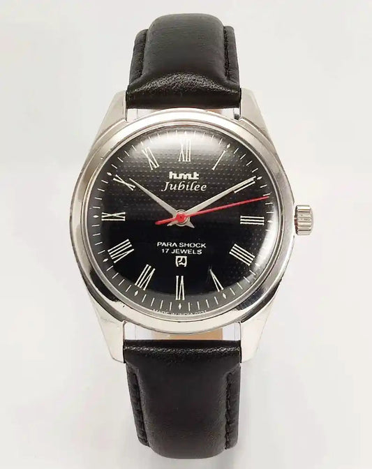 HMT Jubilee Black Roman Dial 17 Jewels Para Shock Handwinding Men's Watch Discover-Diamonds Physical