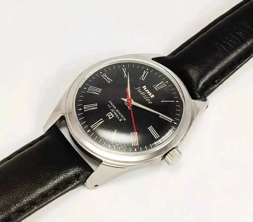 HMT Jubilee Black Roman Dial 17 Jewels Para Shock Handwinding Men's Watch