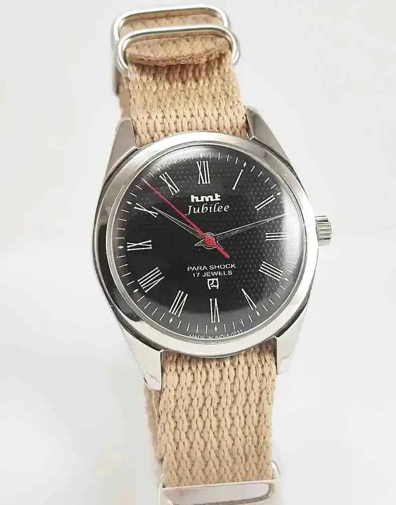 HMT Jubilee Black Roman Dial 17 Jewels Para Shock Mechanical Handwinding Men's Watch