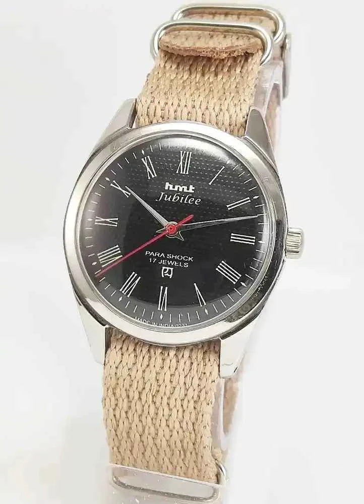 HMT Jubilee Black Roman Dial 17 Jewels Para Shock Mechanical Handwinding Men's Watch