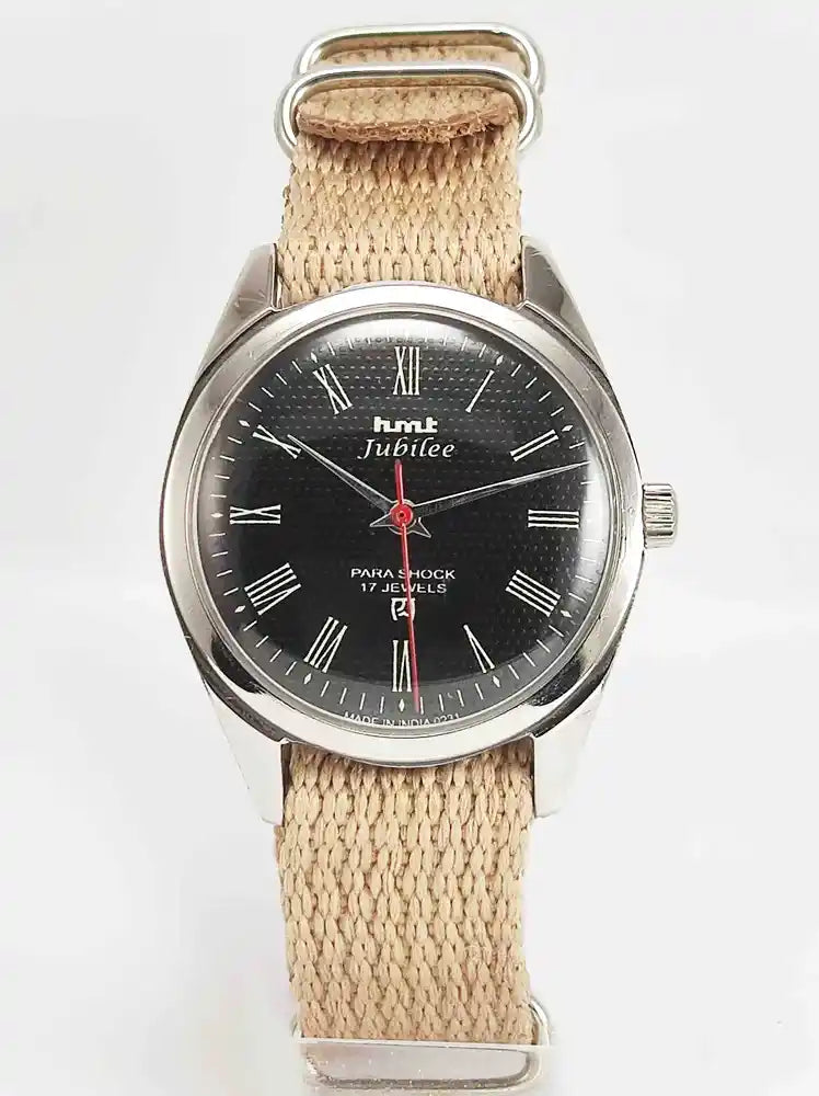 HMT Jubilee Black Roman Dial 17 Jewels Para Shock Mechanical Handwinding Men's Watch Discover-Diamonds Physical