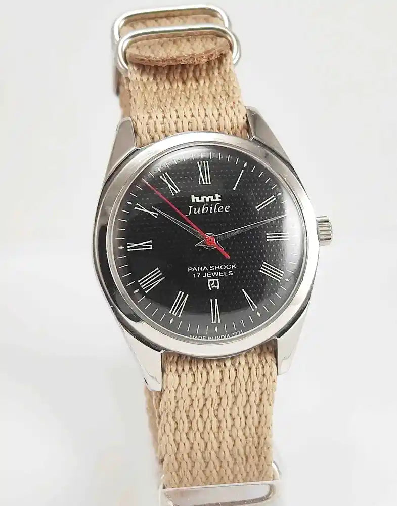 HMT Jubilee Black Roman Dial 17 Jewels Para Shock Mechanical Handwinding Men's Watch Discover-Diamonds Physical
