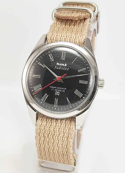 HMT Jubilee Black Roman Dial 17 Jewels Para Shock Mechanical Handwinding Men's Watch Discover-Diamonds Physical