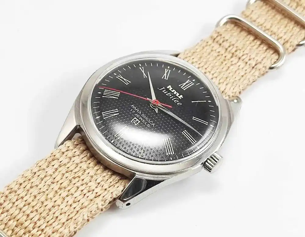 HMT Jubilee Black Roman Dial 17 Jewels Para Shock Mechanical Handwinding Men's Watch Discover-Diamonds Physical