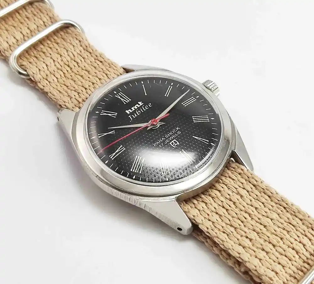 HMT Jubilee Black Roman Dial 17 Jewels Para Shock Mechanical Handwinding Men's Watch Discover-Diamonds Physical