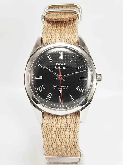 HMT Jubilee Black Roman Dial 17 Jewels Para Shock Mechanical Handwinding Men's Watch Discover-Diamonds Physical