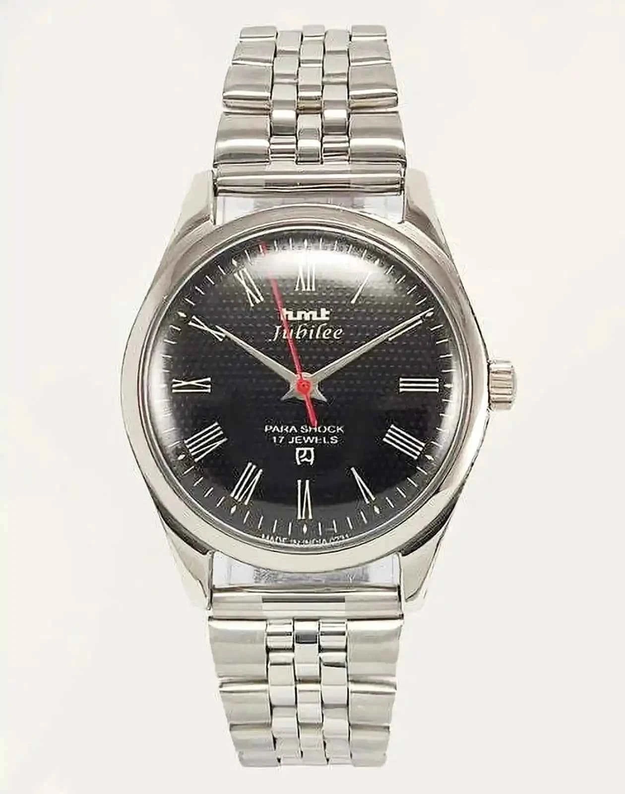HMT Jubilee Dial 17 Jewels Para Shock Black Roman Dial Handwinding Men's Watch 0231