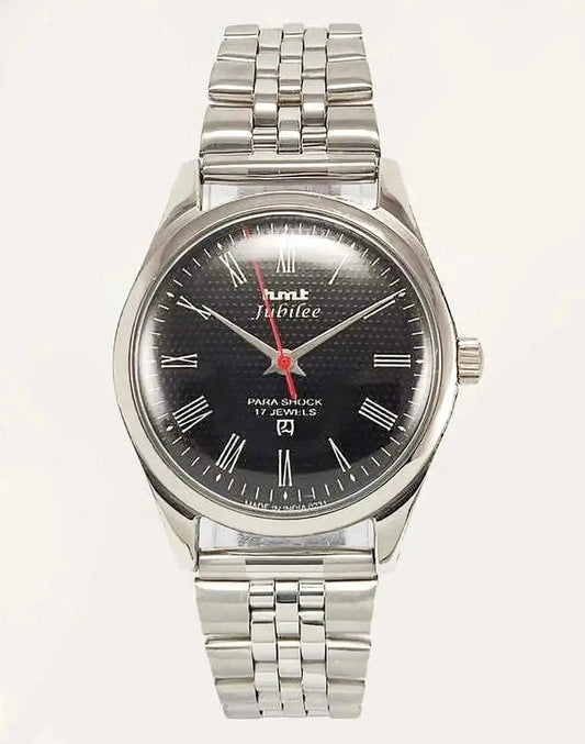 HMT Jubilee Dial 17 Jewels Para Shock Black Roman Dial Handwinding Men's Watch 0231