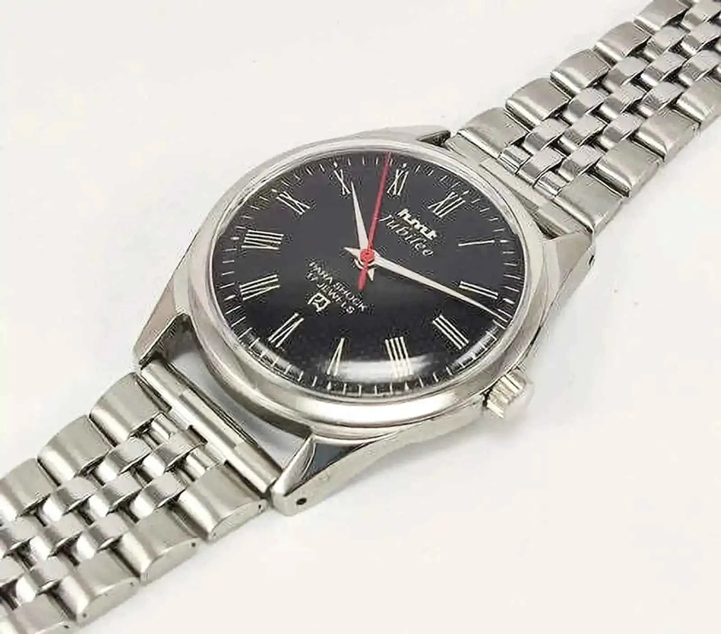 HMT Jubilee Dial 17 Jewels Para Shock Black Roman Dial Handwinding Men's Watch 0231