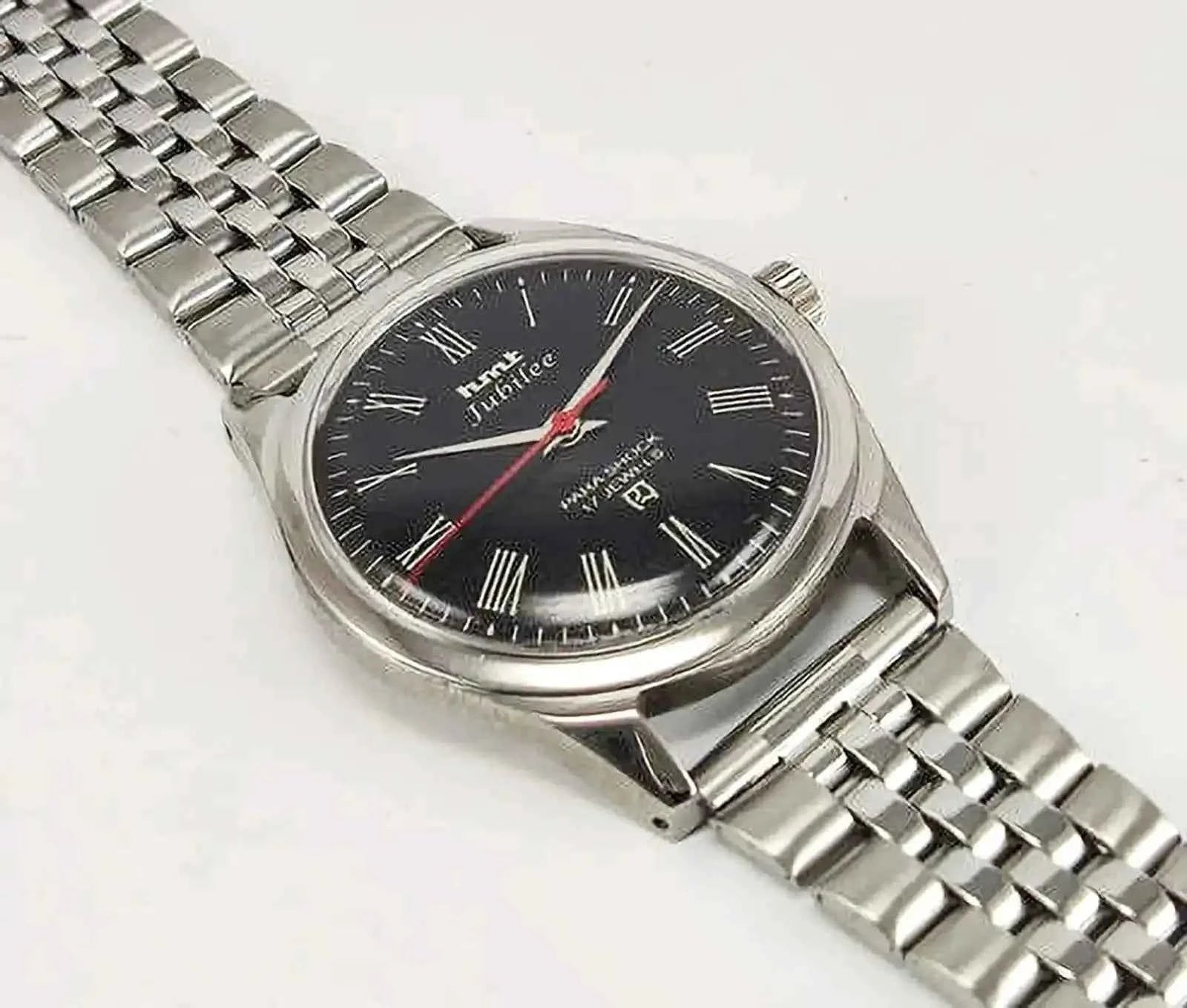 HMT Jubilee Dial 17 Jewels Para Shock Black Roman Dial Handwinding Men's Watch 0231