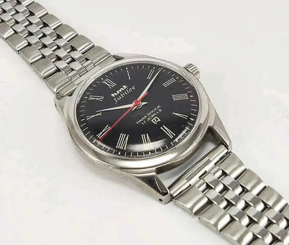 HMT Jubilee Dial 17 Jewels Para Shock Black Roman Dial Handwinding Men's Watch 0231