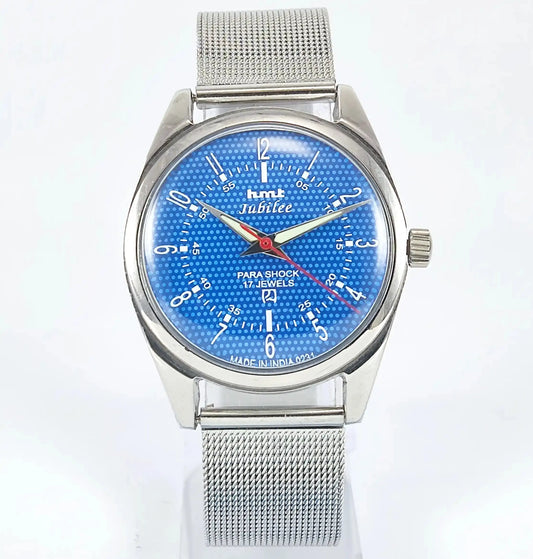 HMT Jubilee English Numerals Para Shock 17 Jewels Blue Dial Handwinding Discover-Diamonds Physical