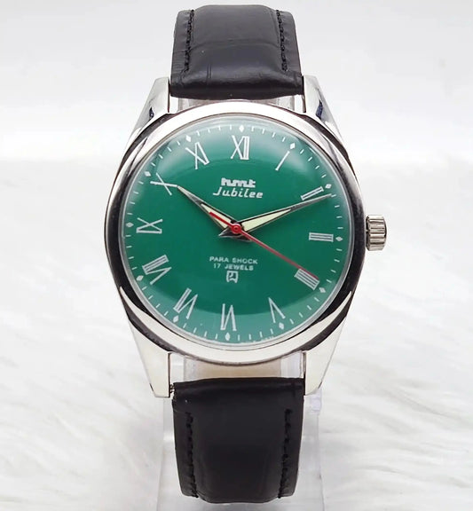HMT Jubilee Handwinding Para Shock 17 Jewels Green Dial