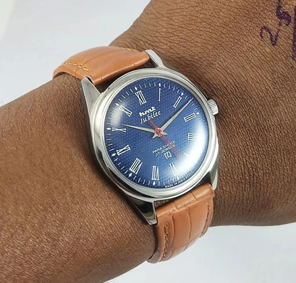 HMT Jubilee Para Shock 17 Jewels Blue Dial Mechanical Handwinding Discover-Diamonds Physical