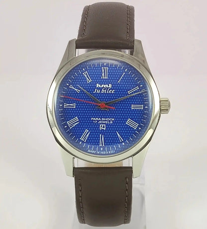 HMT Jubilee Para Shock 17 Jewels Blue Dial Transparent Back Discover-Diamonds