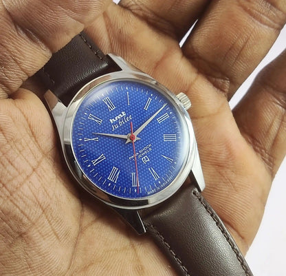 HMT Jubilee Para Shock 17 Jewels Blue Dial Transparent Back Discover-Diamonds