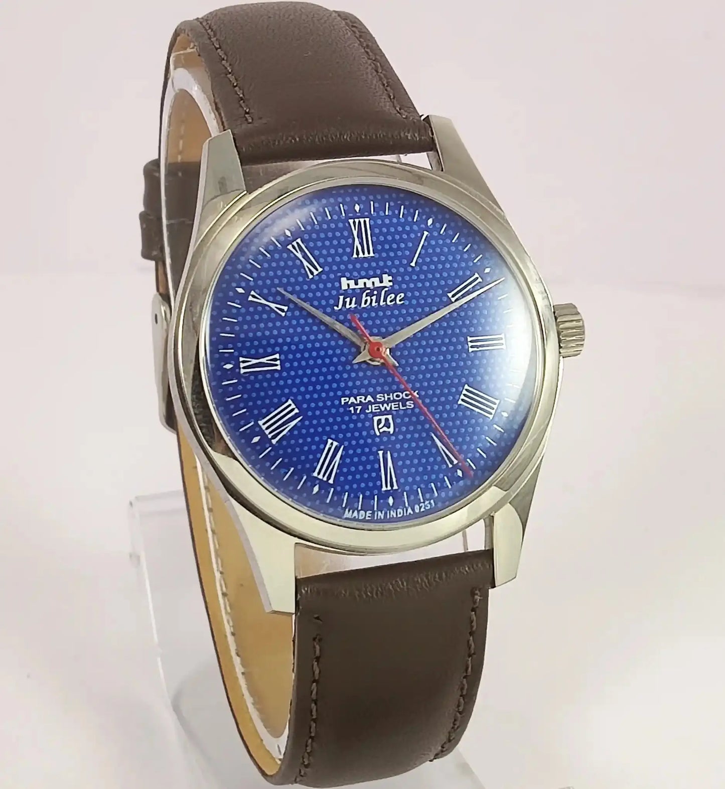 HMT Jubilee Para Shock 17 Jewels Blue Dial Transparent Back Discover-Diamonds