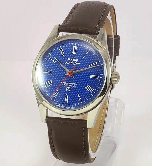 HMT Jubilee Para Shock 17 Jewels Blue Dial Transparent Back Discover-Diamonds