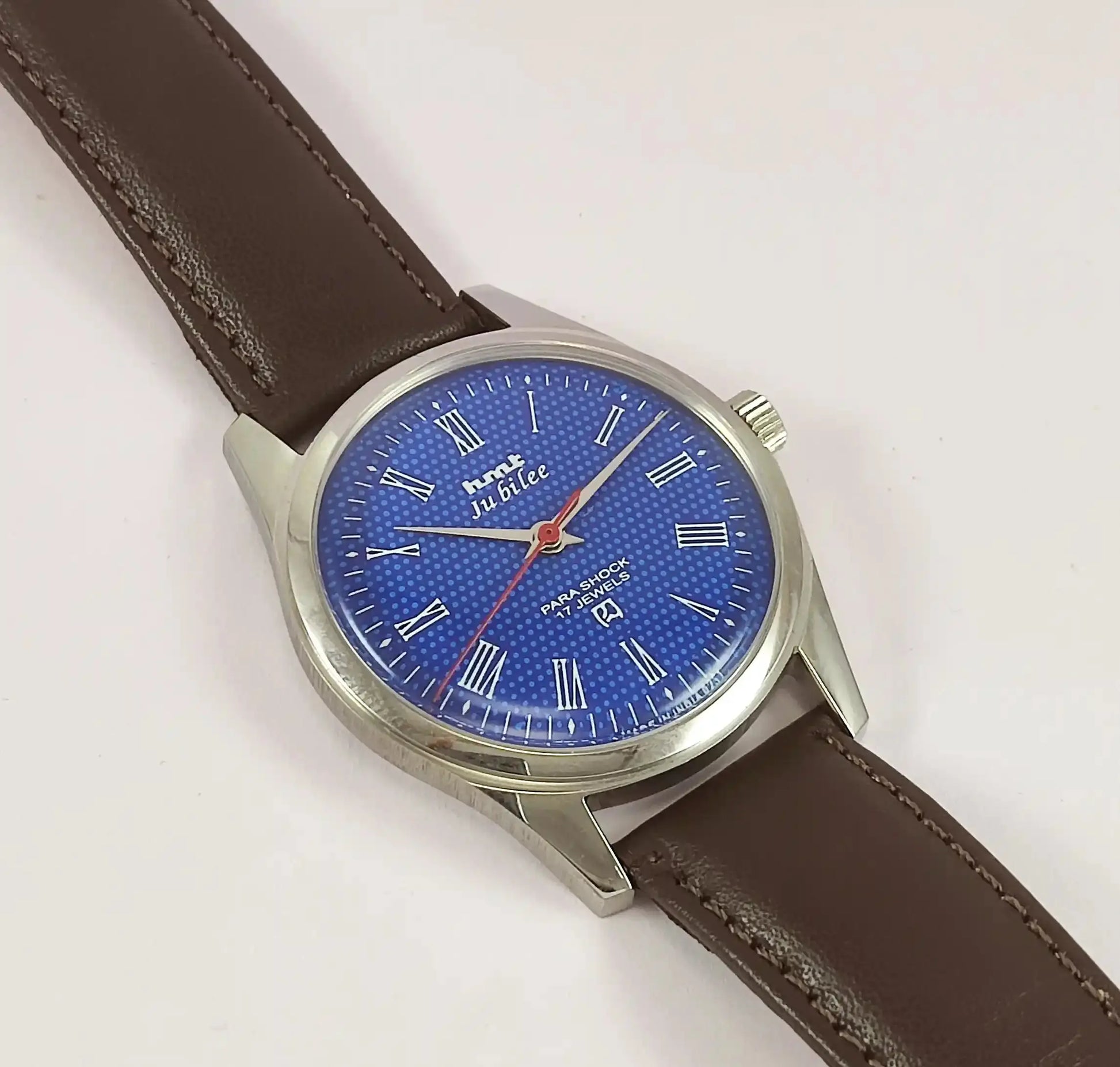 HMT Jubilee Para Shock 17 Jewels Blue Dial Transparent Back Discover-Diamonds