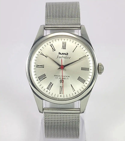 HMT Jubilee Para Shock 17 Jewels Silver Dial Handwinding Watch Discover-Diamonds