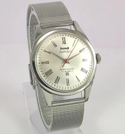 HMT Jubilee Para Shock 17 Jewels Silver Dial Handwinding Watch Discover-Diamonds