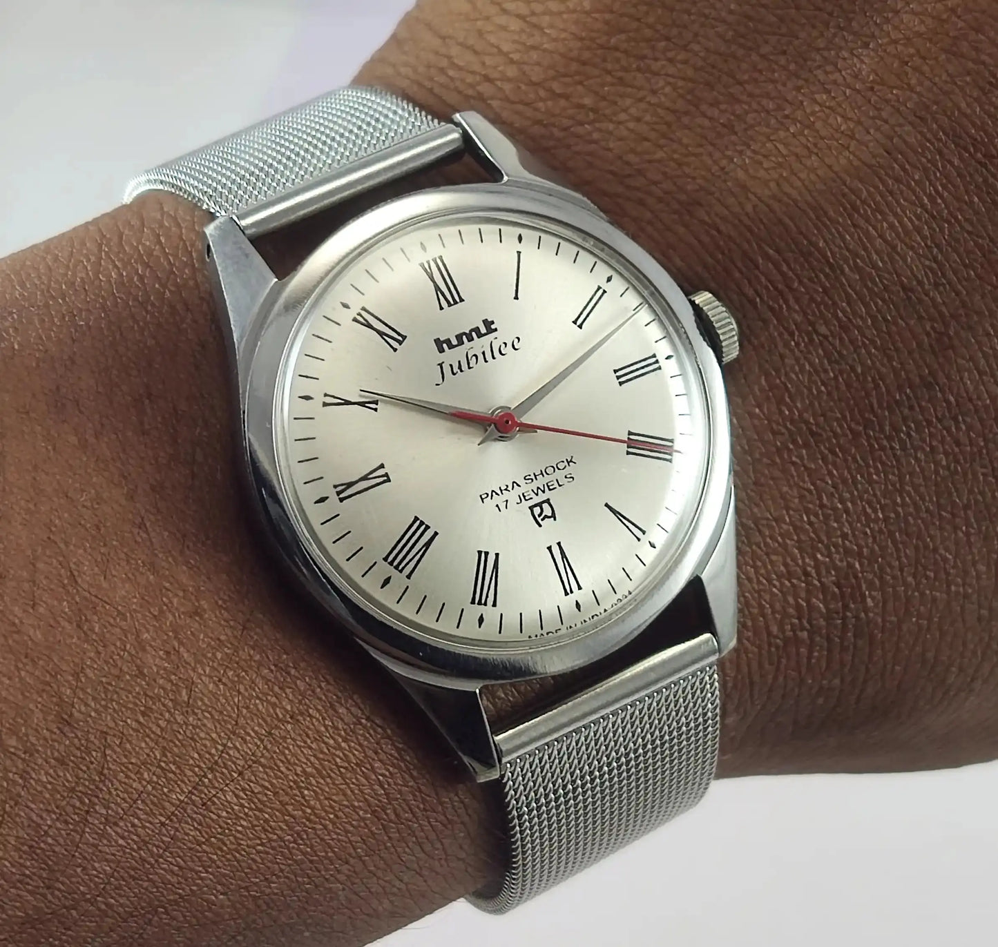 HMT Jubilee Para Shock 17 Jewels Silver Dial Handwinding Watch Discover-Diamonds