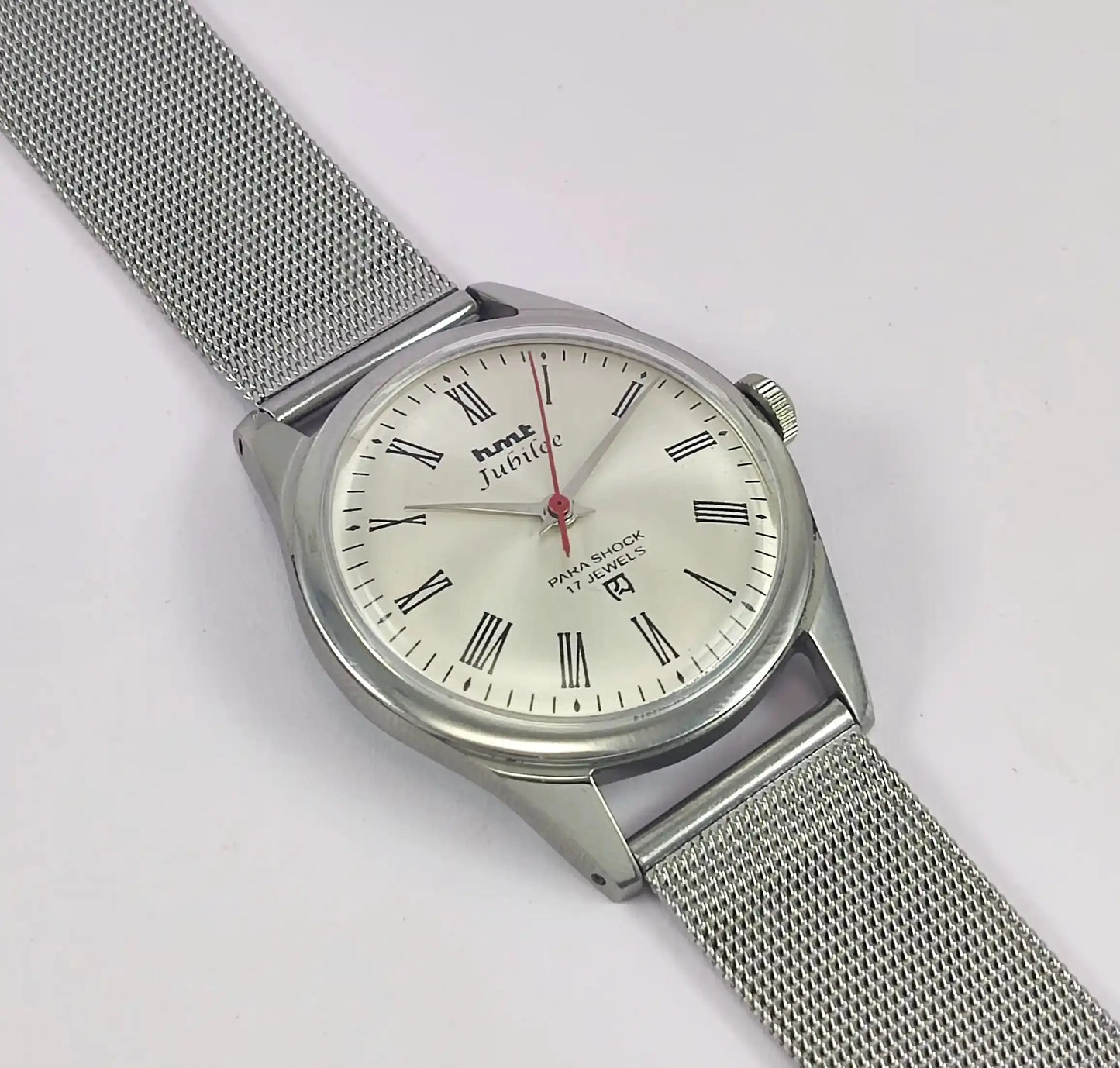 HMT Jubilee Para Shock 17 Jewels Silver Dial Handwinding Watch Discover-Diamonds