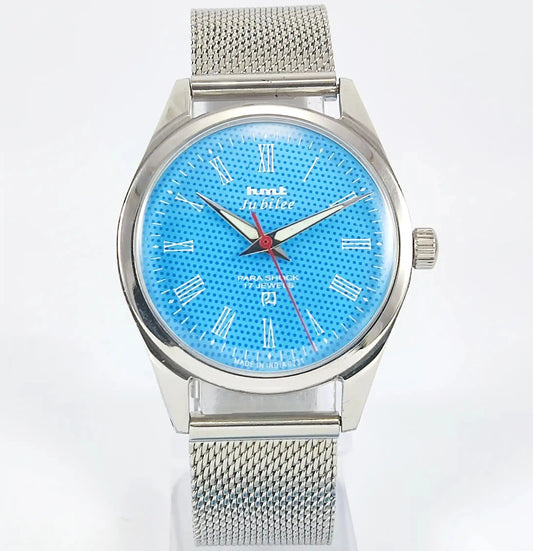 HMT Jubilee Para Shock 17 Jewels Sky Blue Dial Mechanical Handwinding Discover-Diamonds Physical