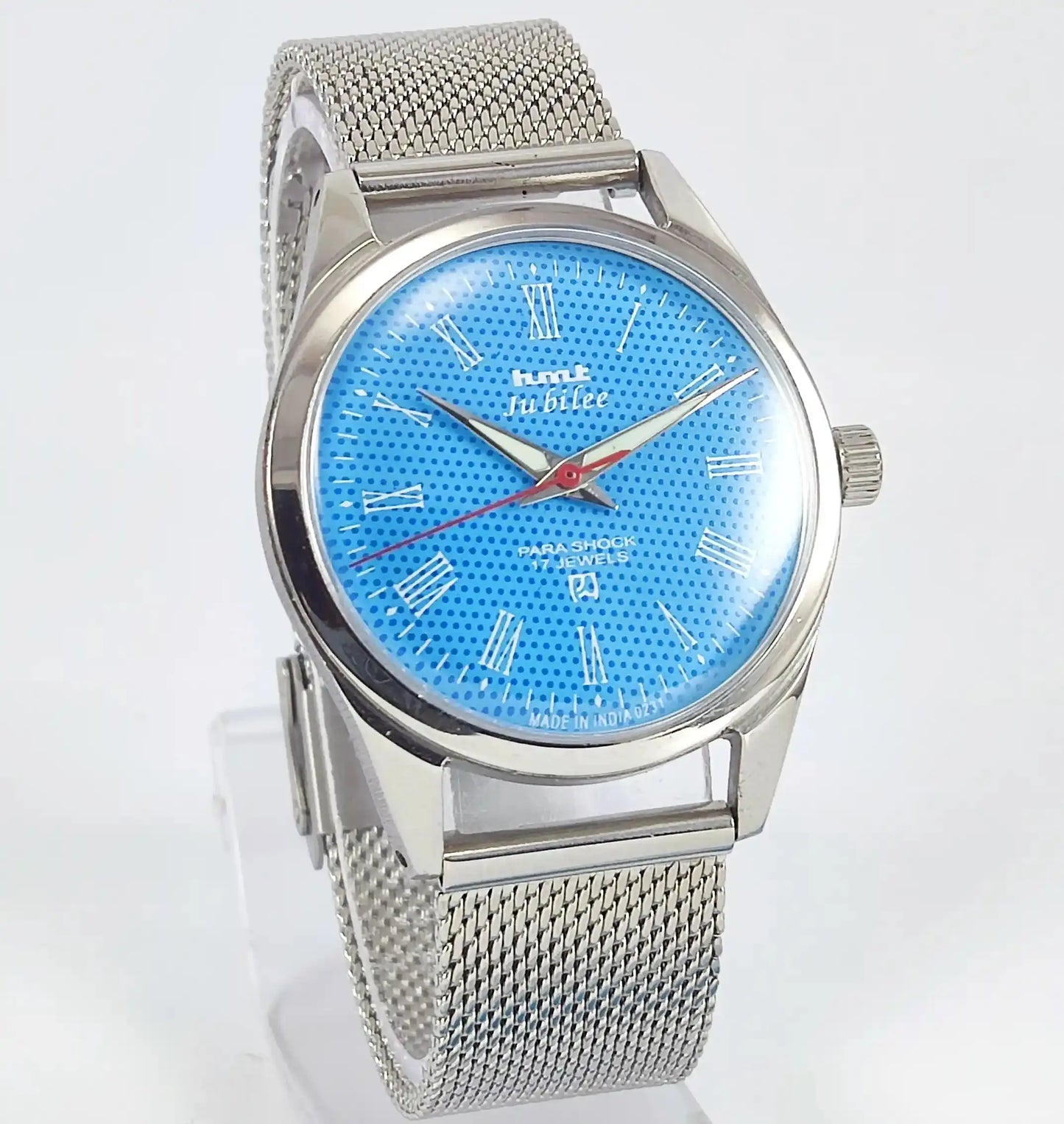 HMT Jubilee Para Shock 17 Jewels Sky Blue Dial Mechanical Handwinding Discover-Diamonds Physical