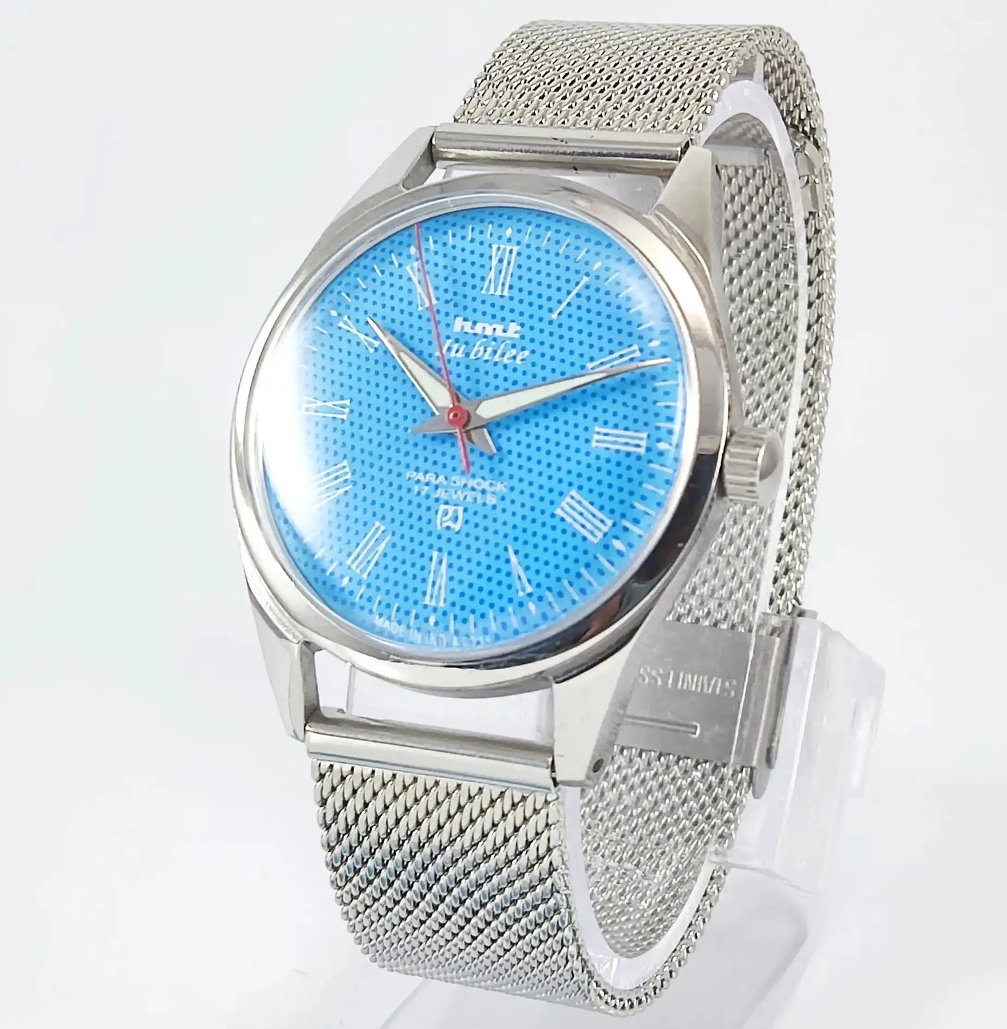 HMT Jubilee Para Shock 17 Jewels Sky Blue Dial Mechanical Handwinding Discover-Diamonds Physical
