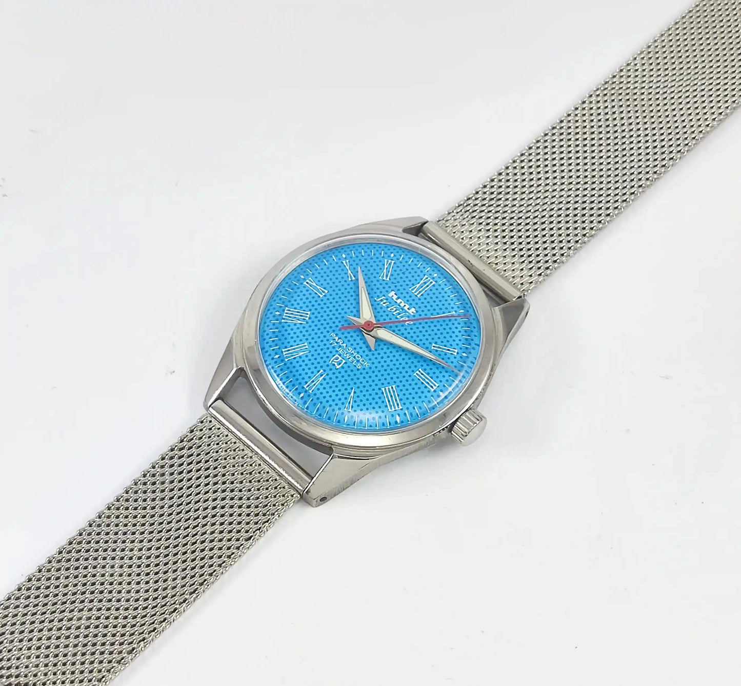 HMT Jubilee Para Shock 17 Jewels Sky Blue Dial Mechanical Handwinding Discover-Diamonds Physical
