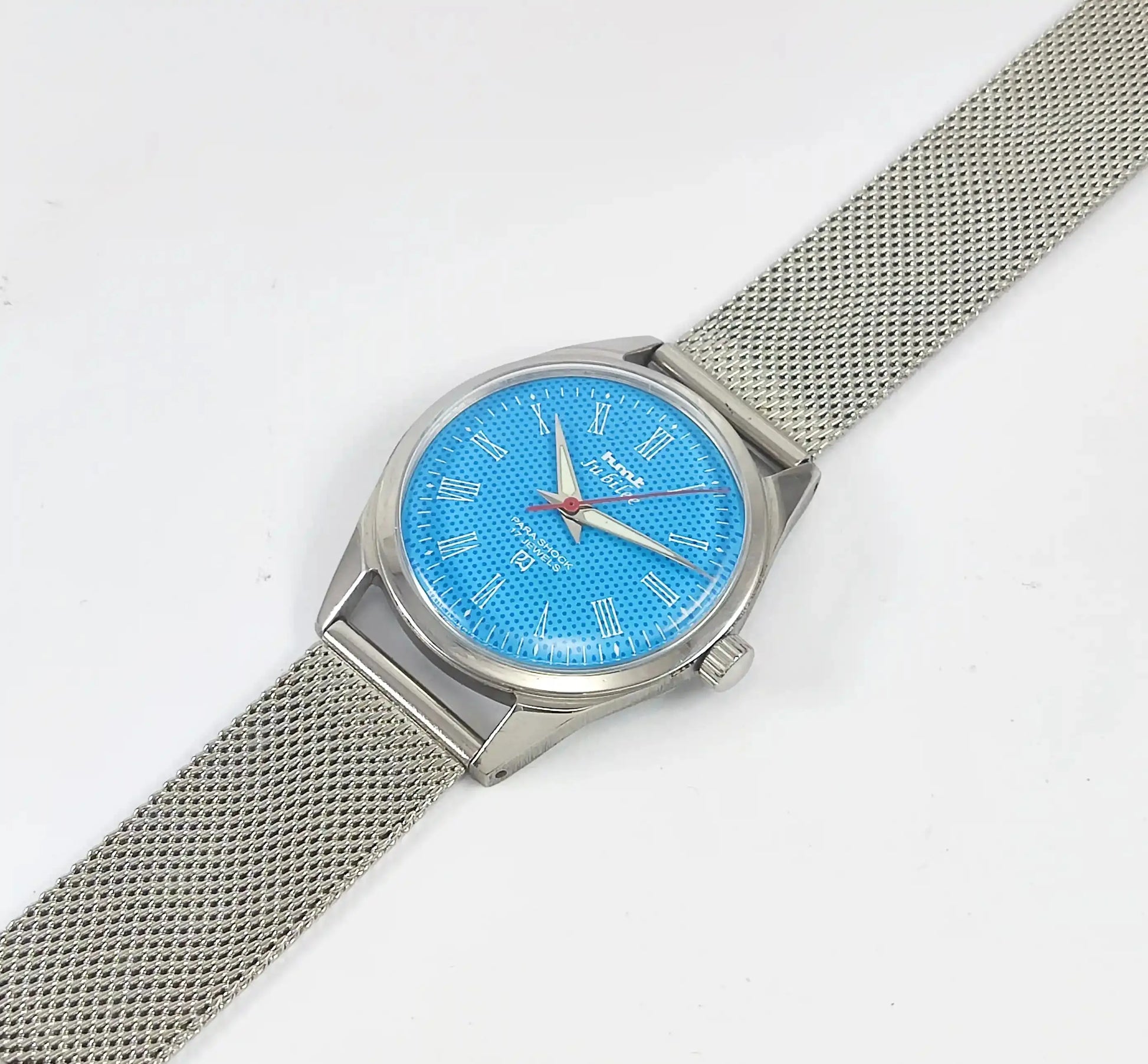 HMT Jubilee Para Shock 17 Jewels Sky Blue Dial Mechanical Handwinding Discover-Diamonds Physical