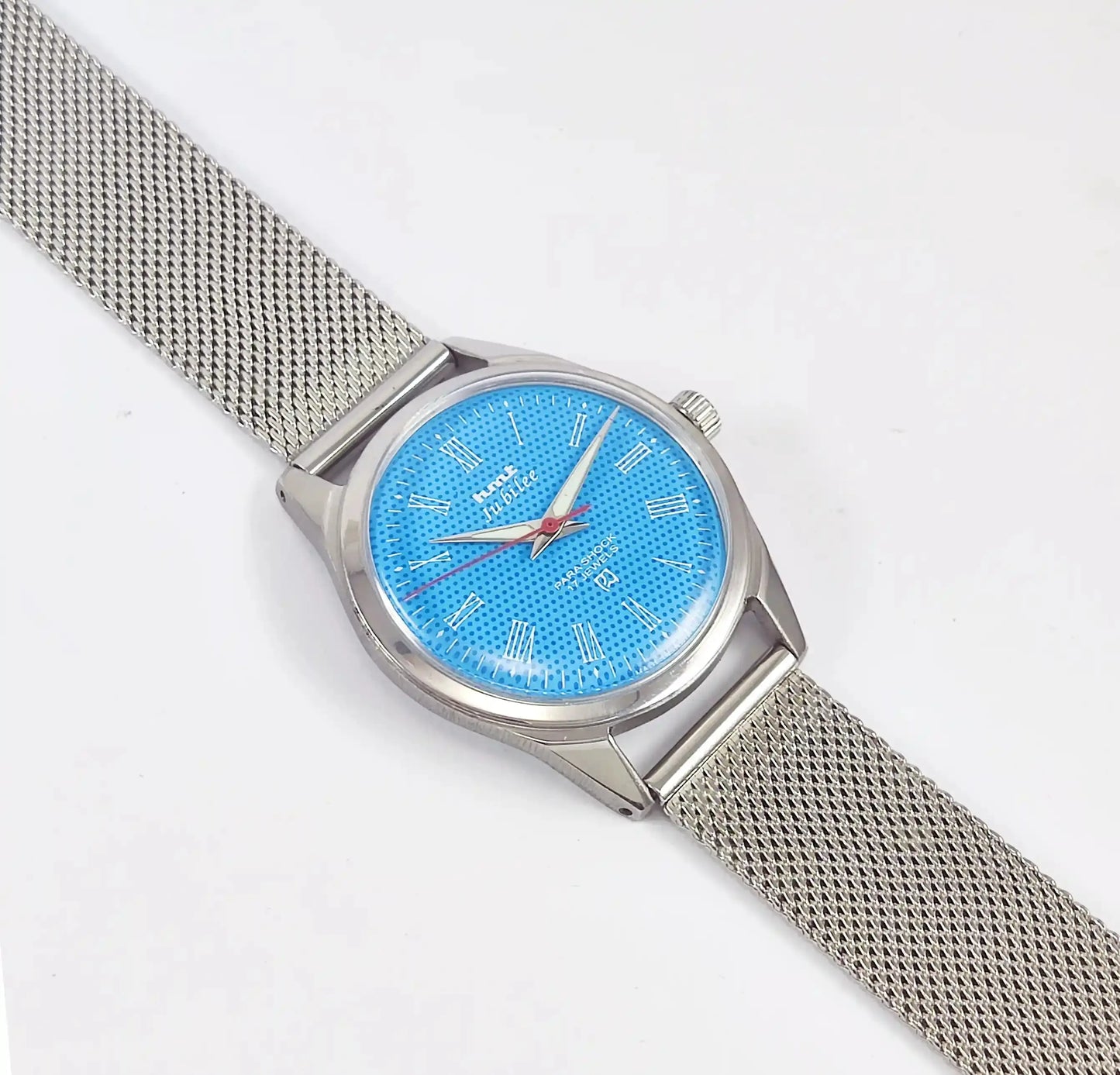HMT Jubilee Para Shock 17 Jewels Sky Blue Dial Mechanical Handwinding Discover-Diamonds Physical