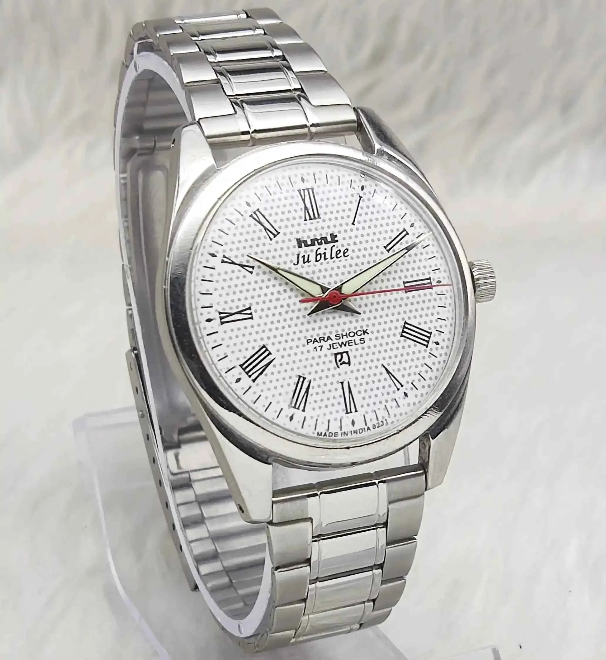 HMT Jubilee Para Shock 17 Jewels White Dial Roman Indices Handwinding Men's Watch