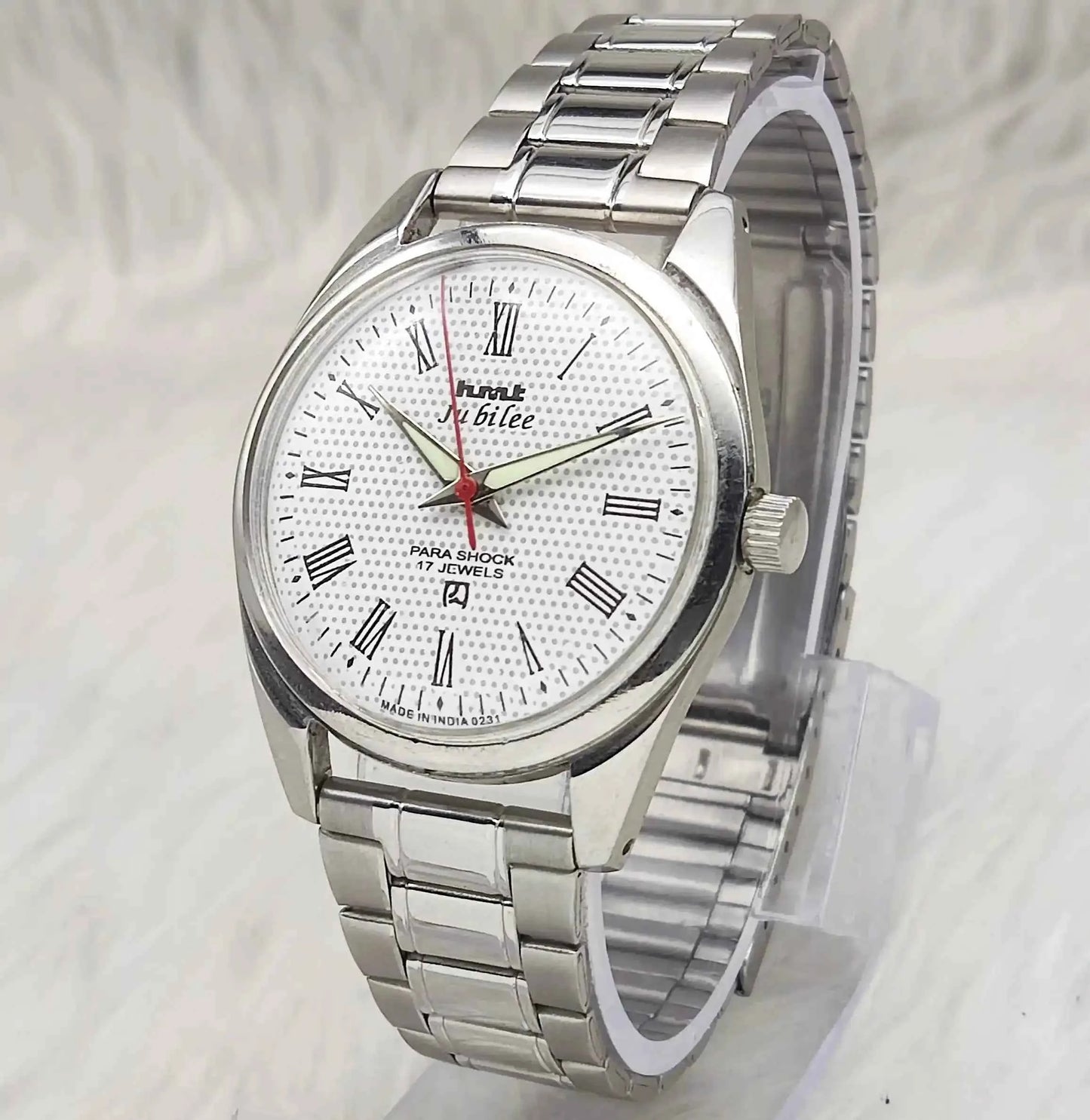 HMT Jubilee Para Shock 17 Jewels White Dial Roman Indices Handwinding Men's Watch