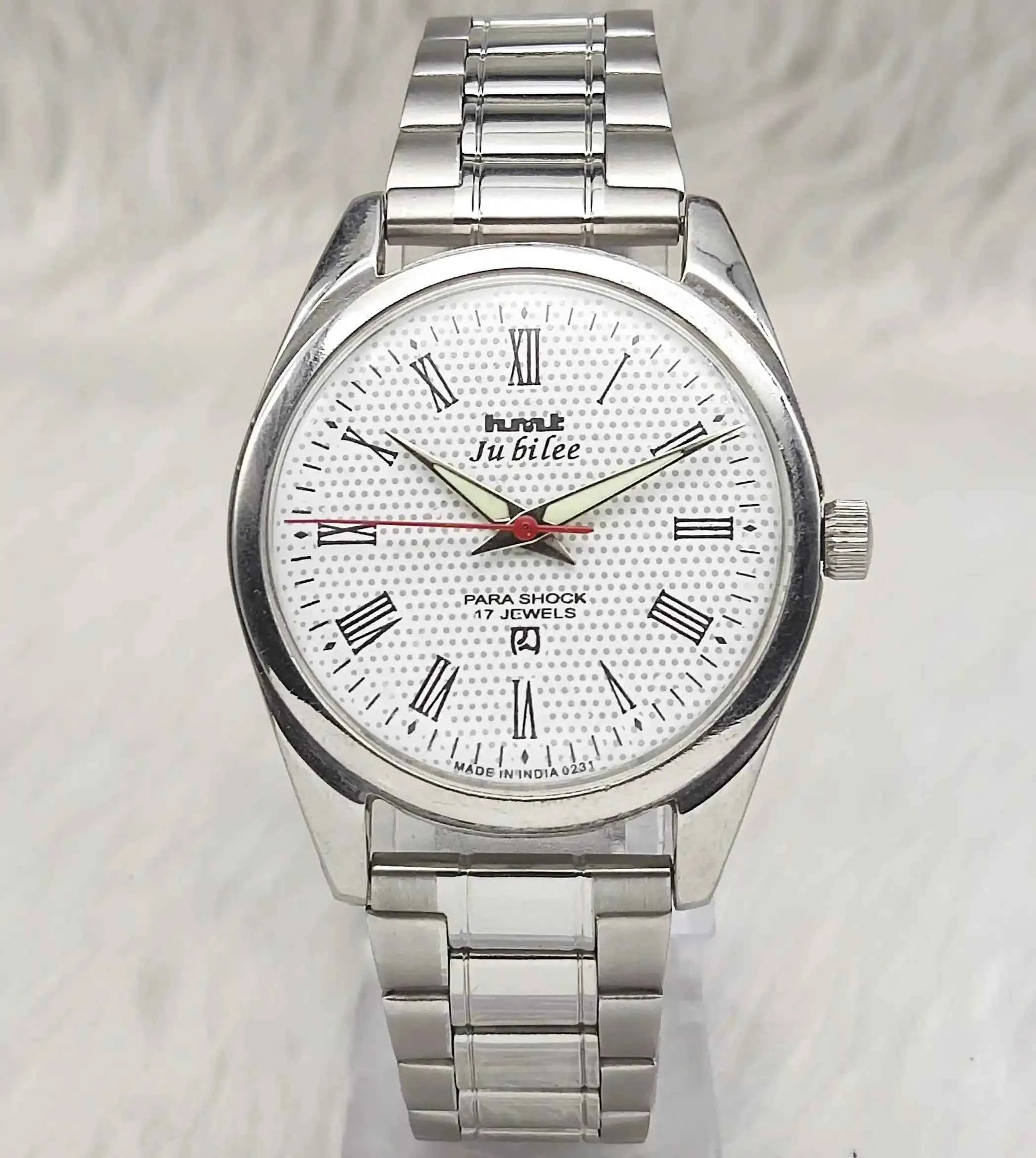 HMT Jubilee Para Shock 17 Jewels White Dial Roman Indices Handwinding Men's Watch