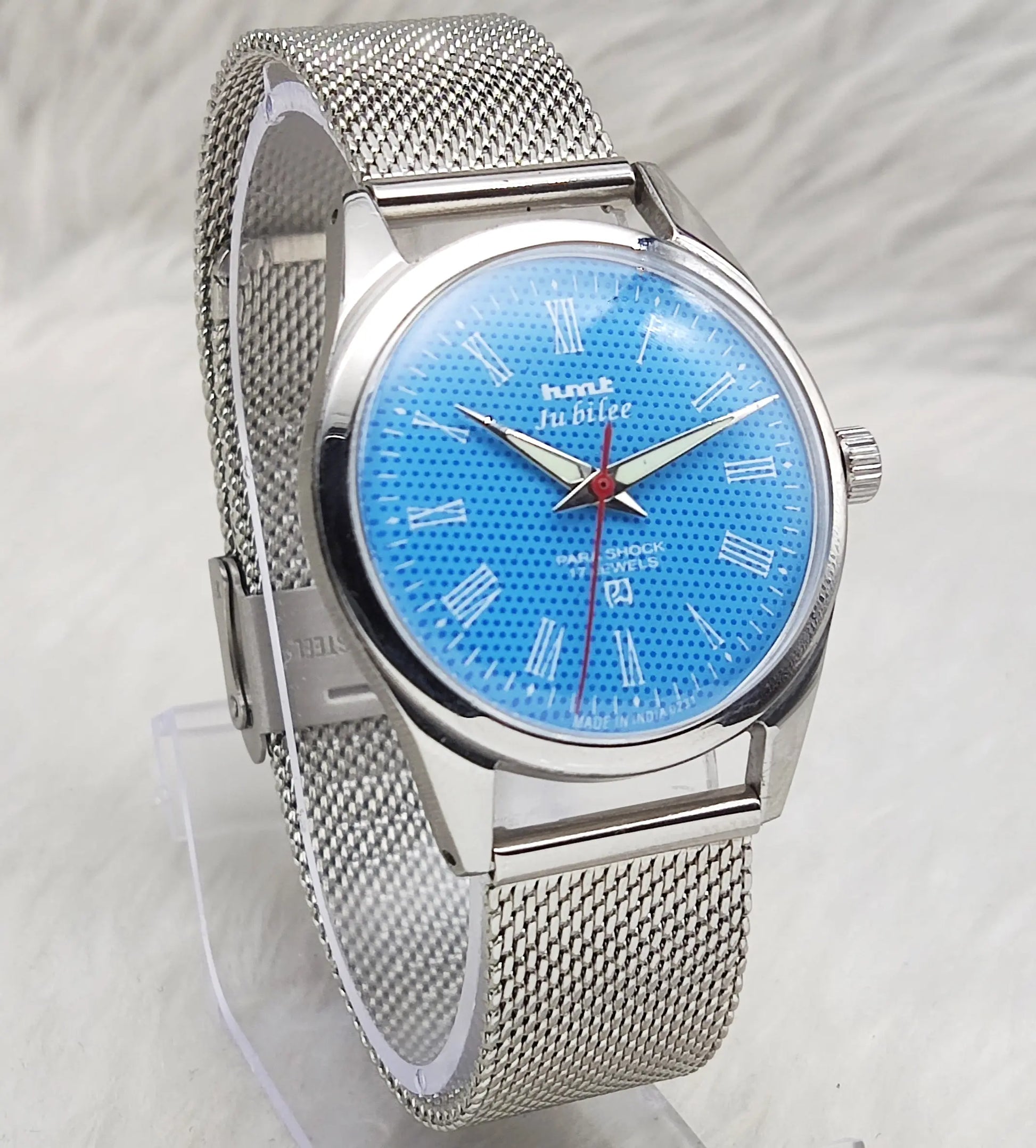 HMT Jubilee Roman Indices 17 Jewels Sky Blue Dial Handwinding Watch