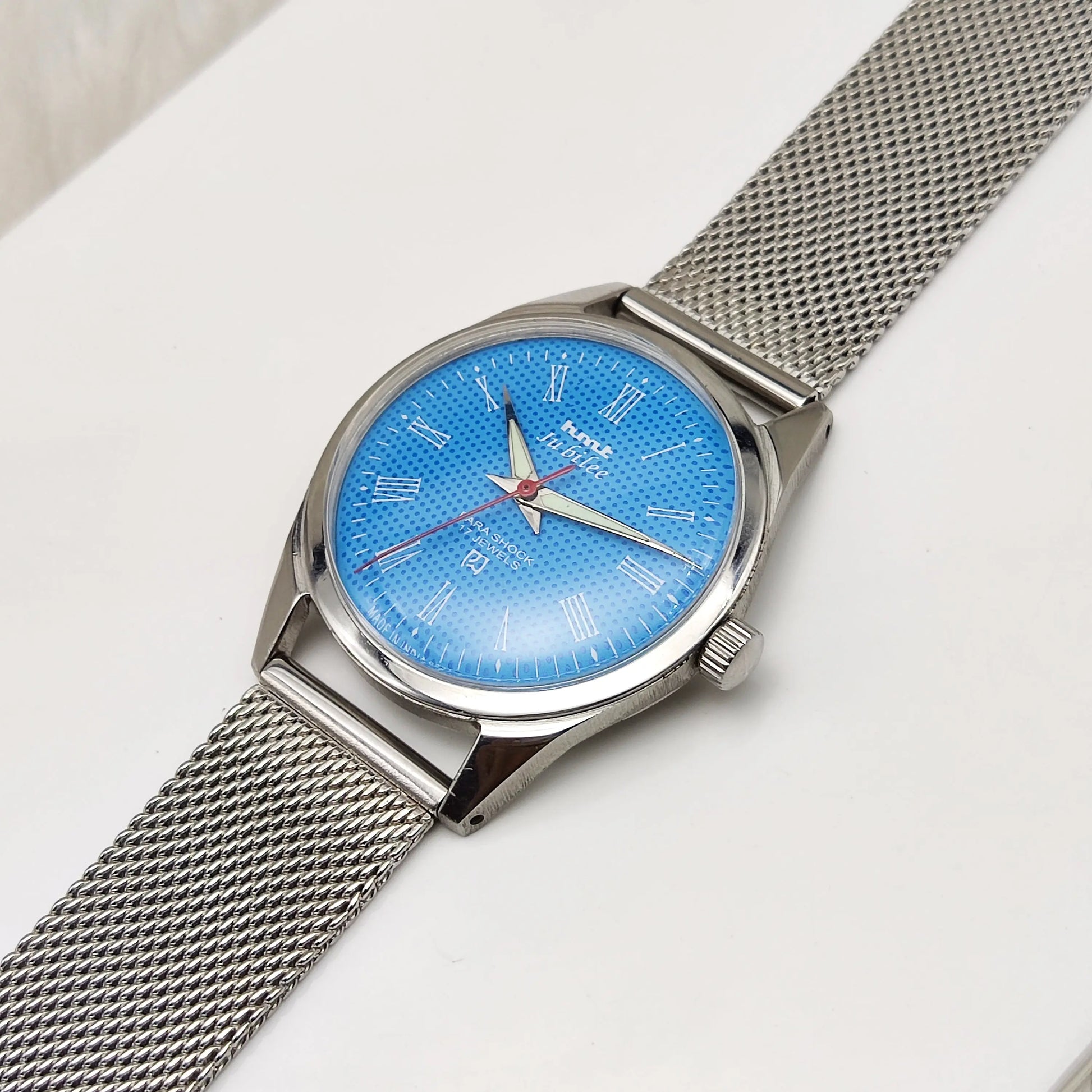 HMT Jubilee Roman Indices 17 Jewels Sky Blue Dial Handwinding Watch