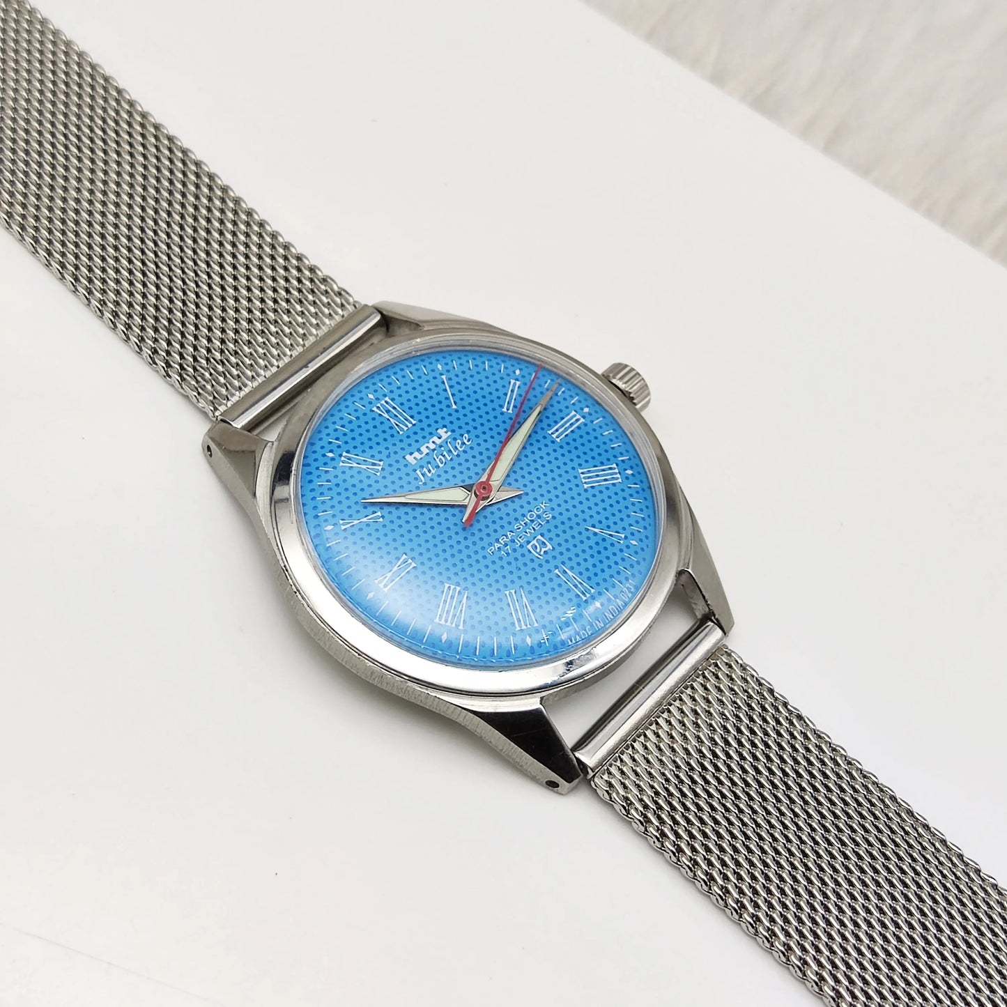 HMT Jubilee Roman Indices 17 Jewels Sky Blue Dial Handwinding Watch