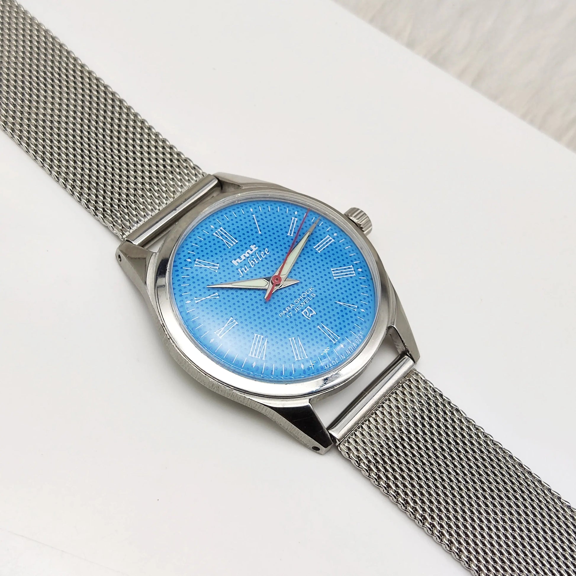 HMT Jubilee Roman Indices 17 Jewels Sky Blue Dial Handwinding Watch