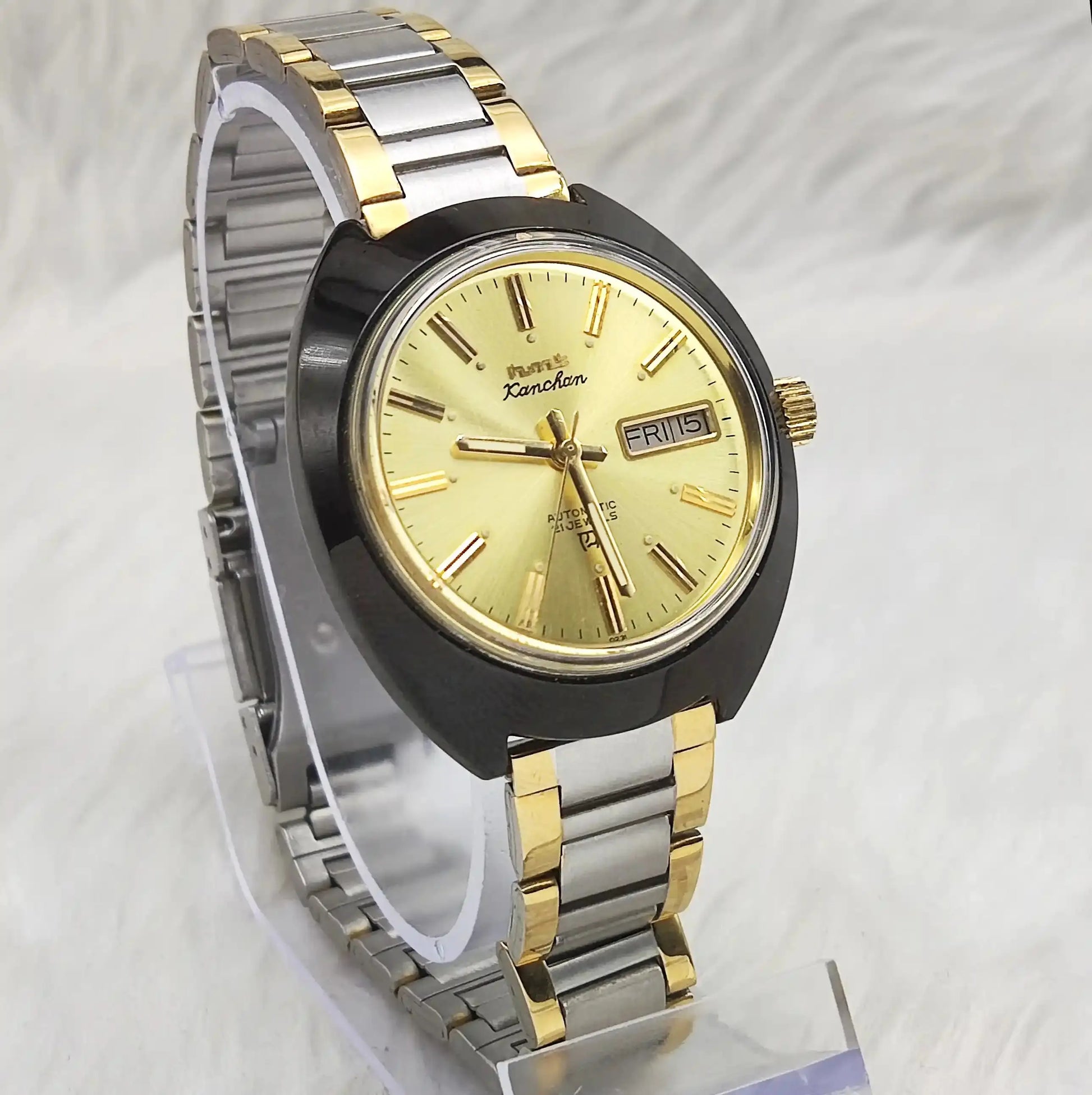 HMT Kanchan 21 Jewels Golden Dial Day Date Feature Automatic
