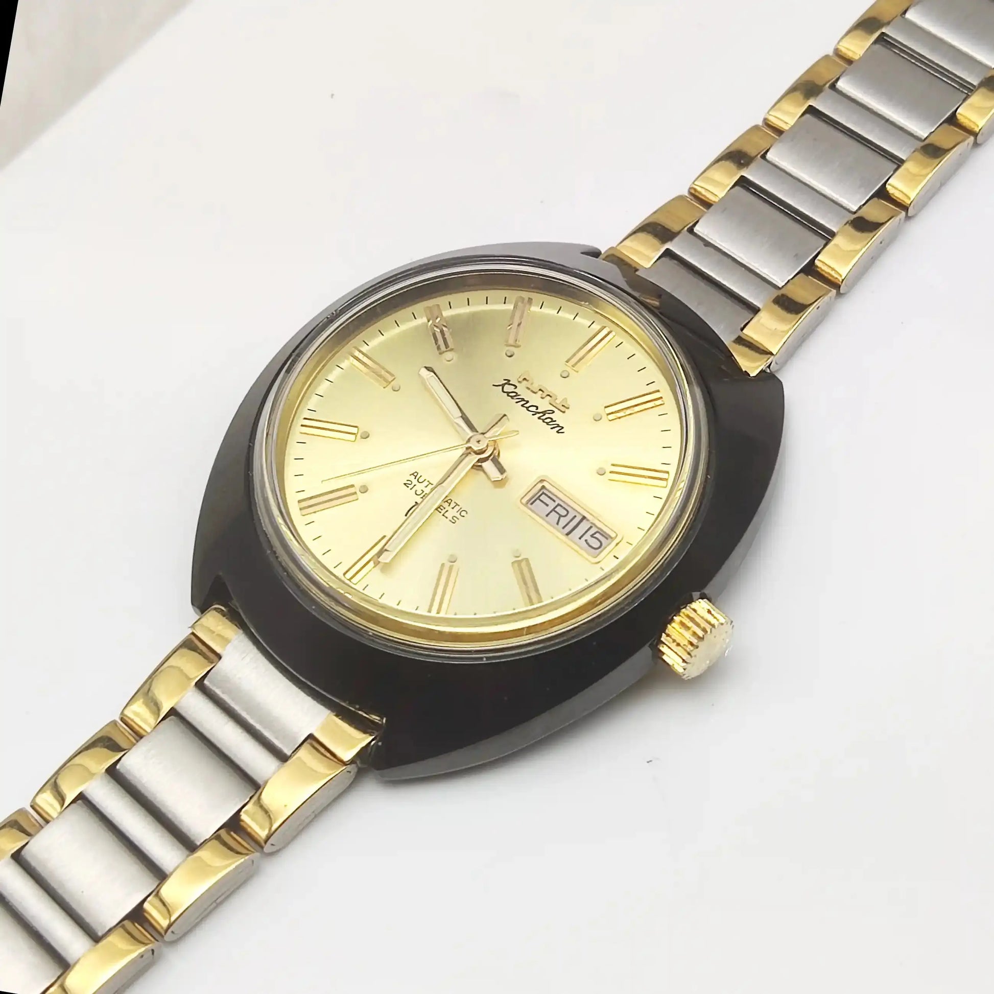 HMT Kanchan 21 Jewels Golden Dial Day Date Feature Automatic