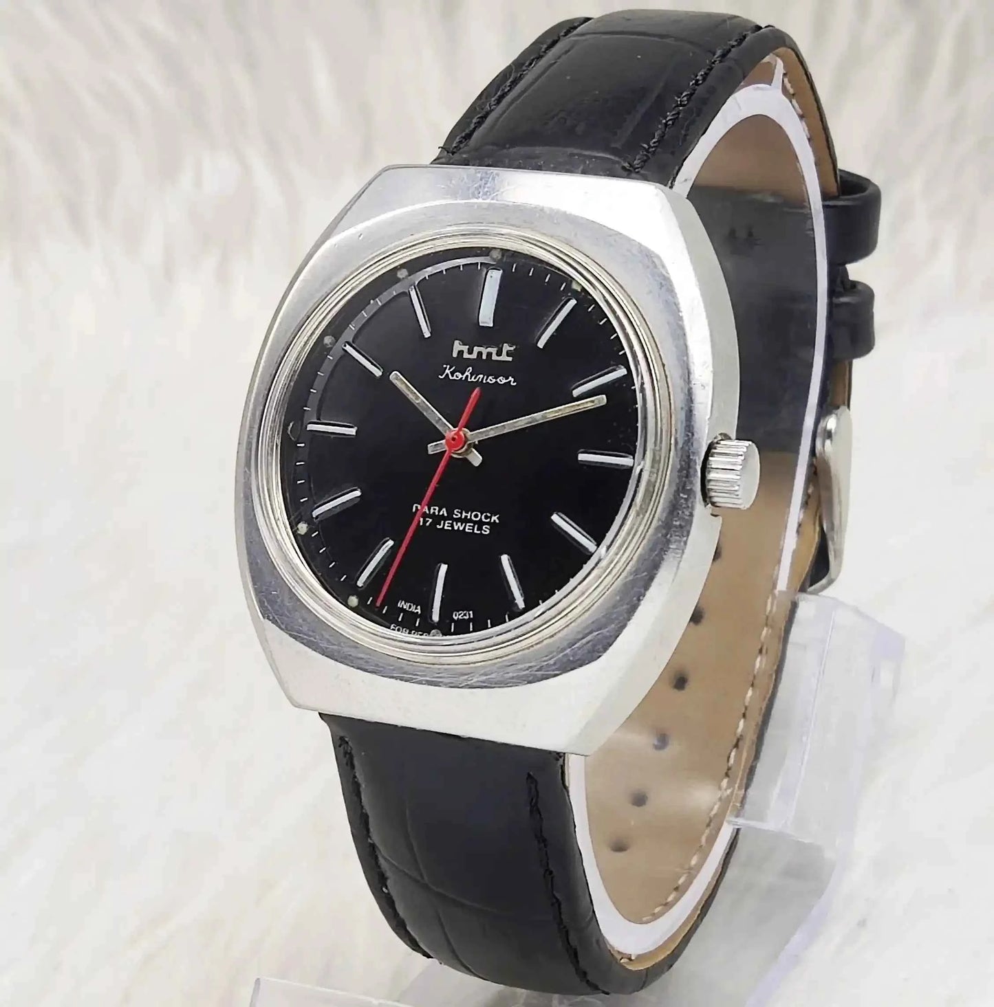HMT Kohinoor 17 Jewels Black Dial Handwinding Stick Indices Watch