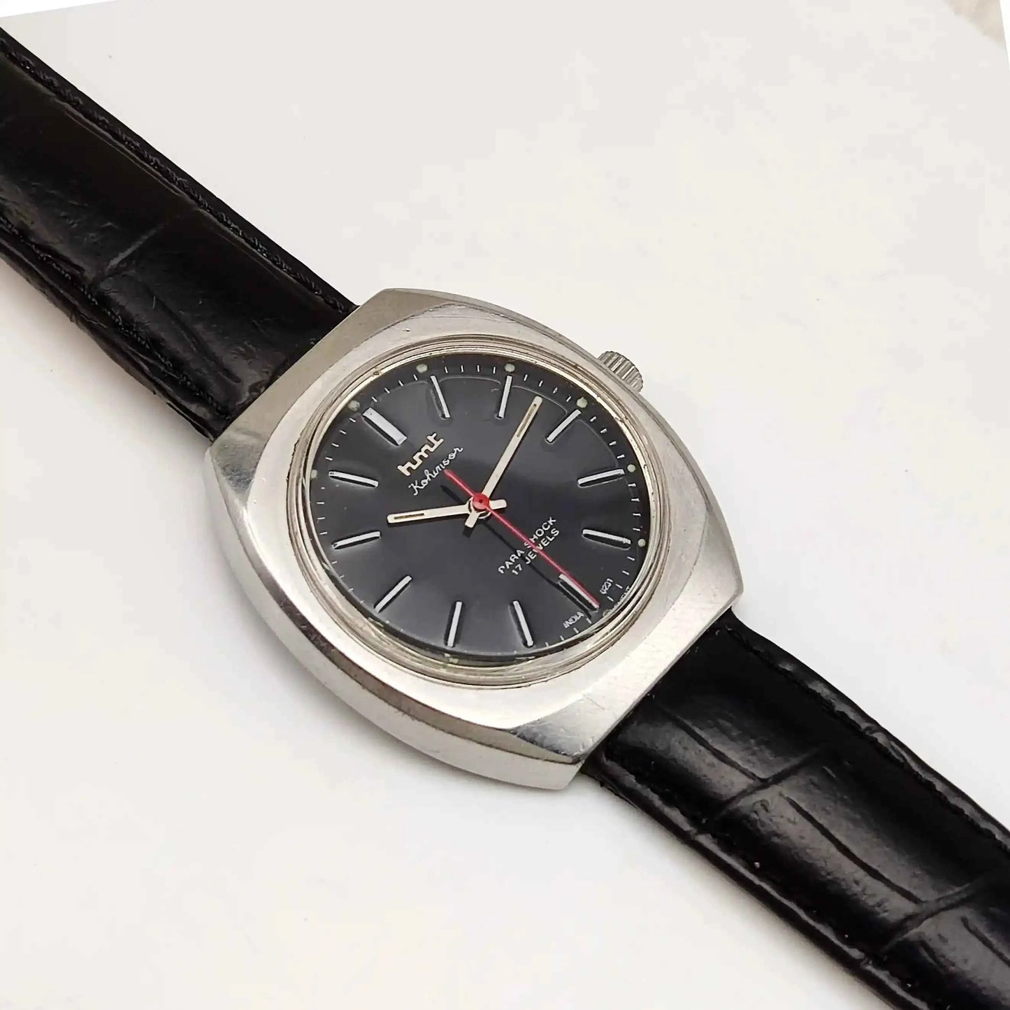 HMT Kohinoor 17 Jewels Black Dial Handwinding Stick Indices Watch