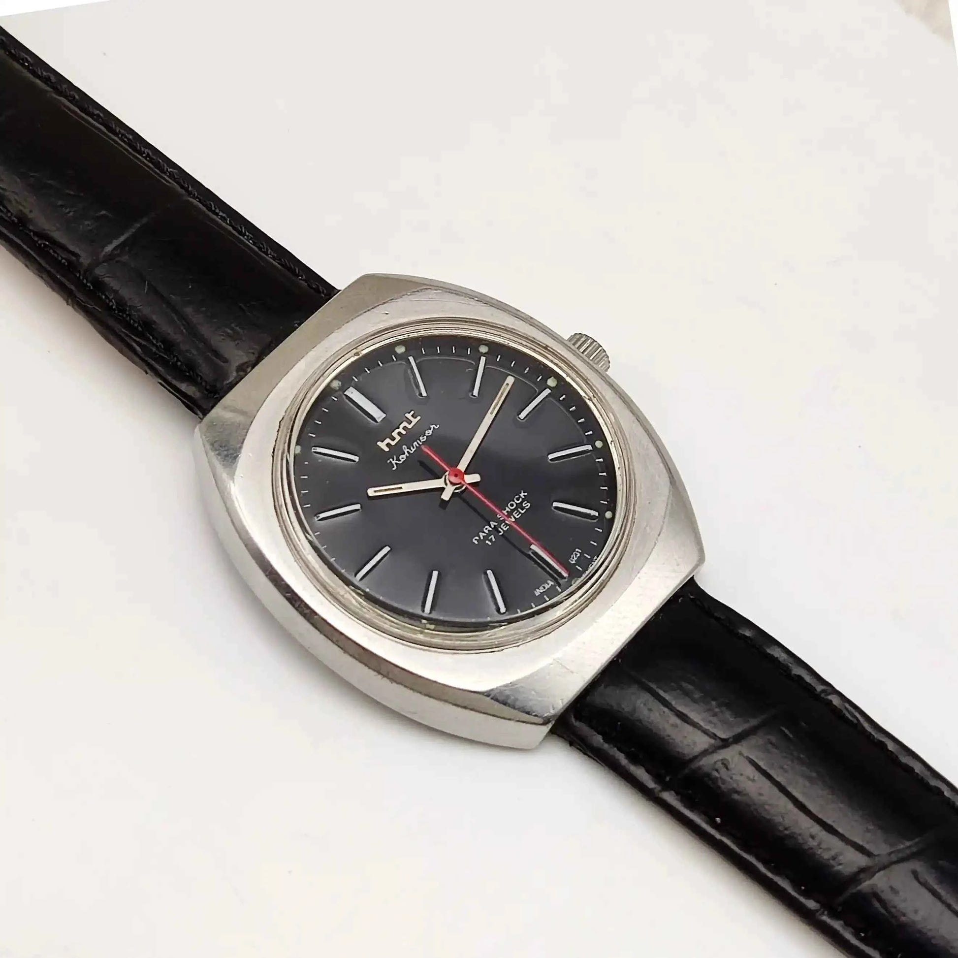 HMT Kohinoor 17 Jewels Black Dial Handwinding Stick Indices Watch