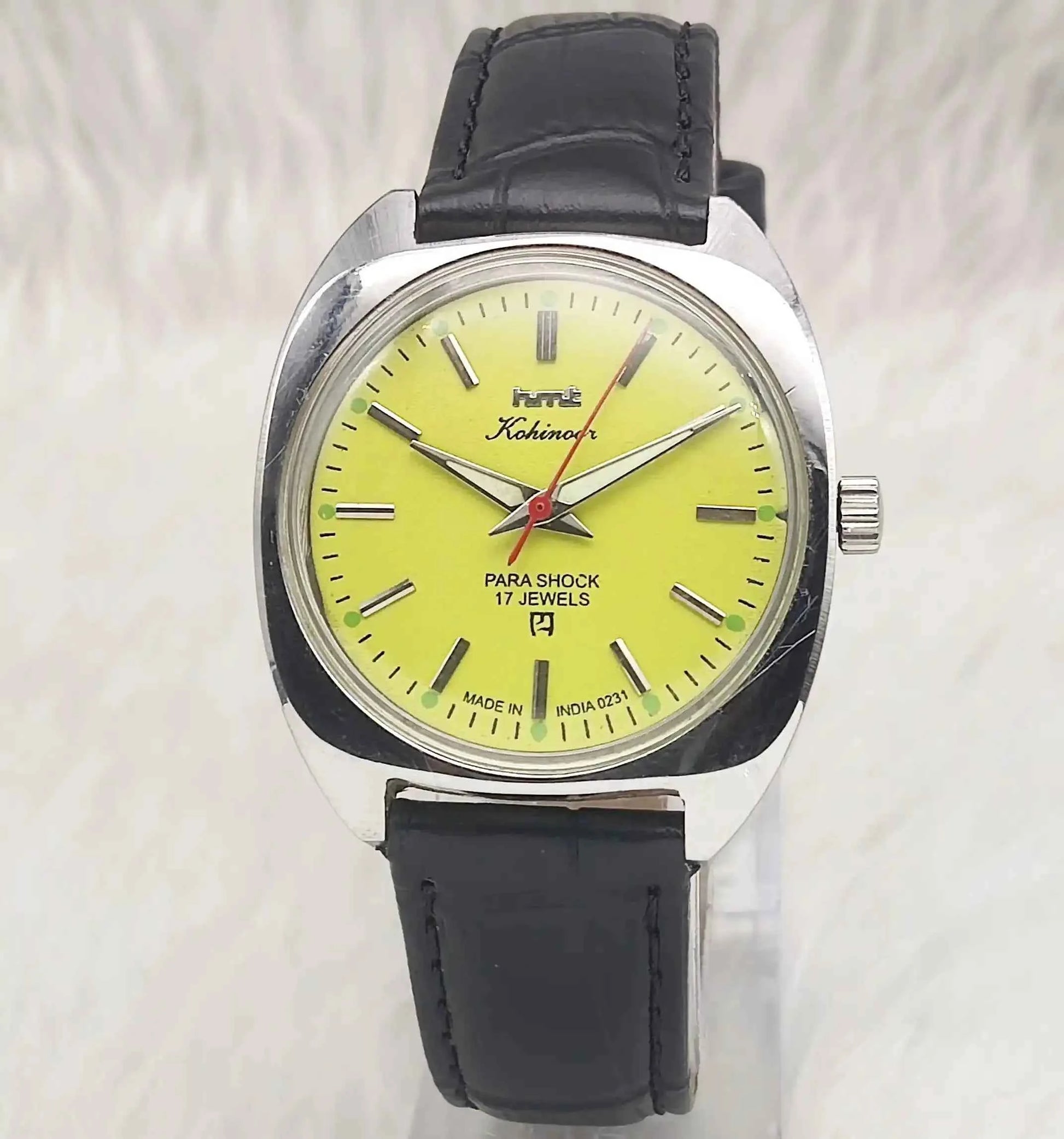 HMT Kohinoor 17 Jewels Lemon Color Dial Handwinding Stick Indices Radium Hands